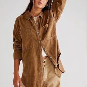 Free People We The Free Baby Cord Buttondown Shirt Top Warm Tobacco Medium New